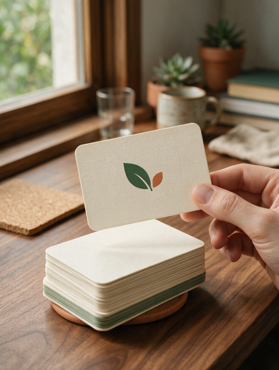 Business Cards shown in a real business setting