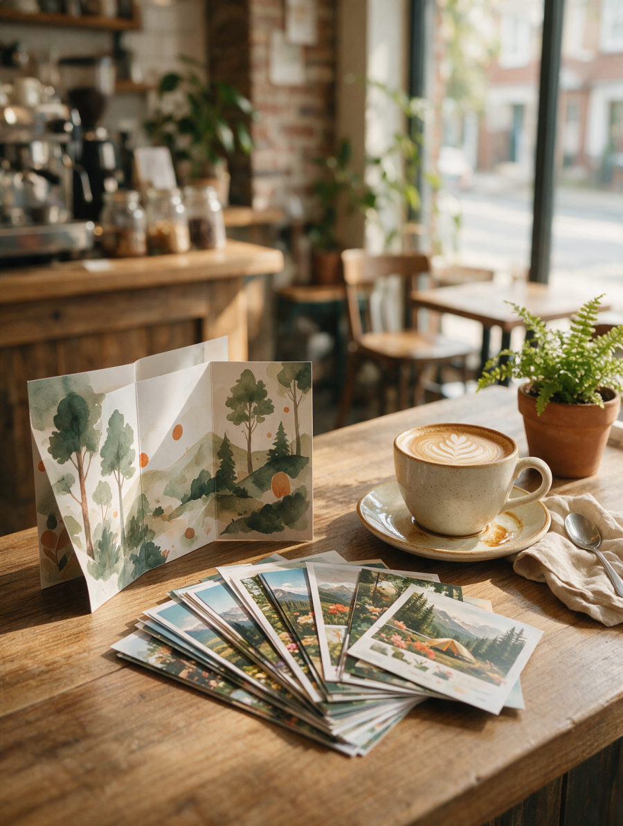 Flyers, Postcards & Brochures shown in a real business setting