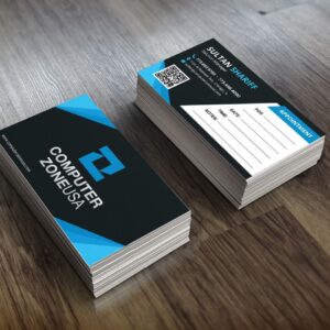 Business Cards shown in a real business setting
