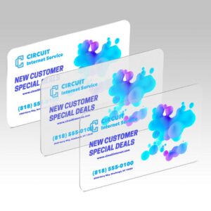 Plastic Postcards shown in a real business setting