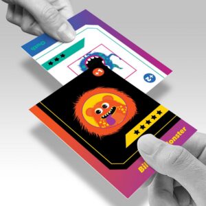 Suede Trading Cards shown in a real business setting
